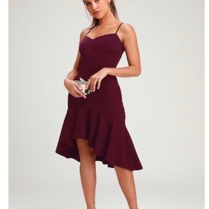 Lulus Eyes on you plum purple ruffled asymmetrical bodycon dress size M
